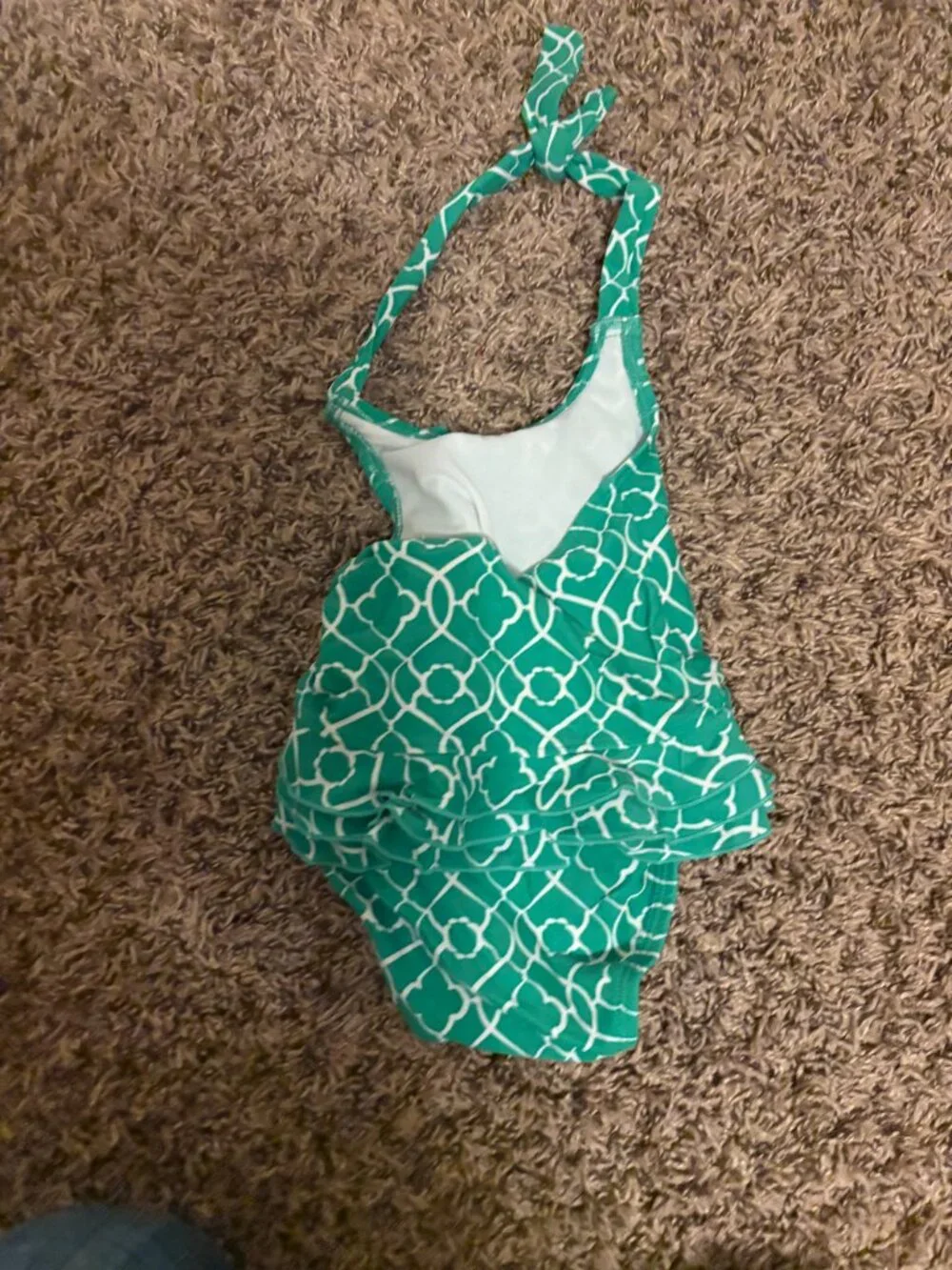 Janie and Jack Halter Top Swimsuit 6-12 Months Green and White Geometric Ruffles